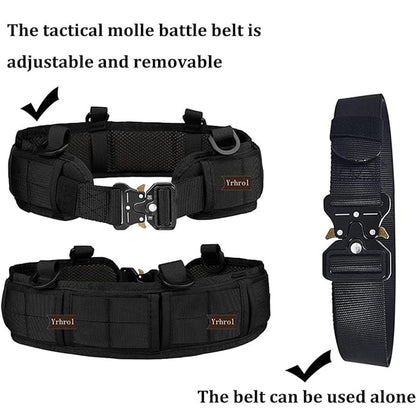 Black Adjustable Tactical Battle Belt Set - Padded MOLLE Outer & Nylon Inner Belt - Image 5