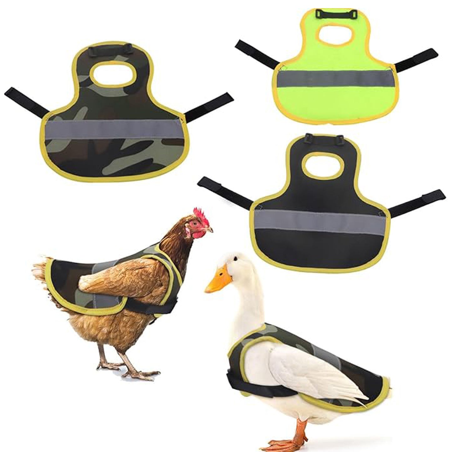 4 Pcs Fluorescent Green High Visibility Chicken & Duck Safety Vest - Reflective Poultry Jacket - Image 2