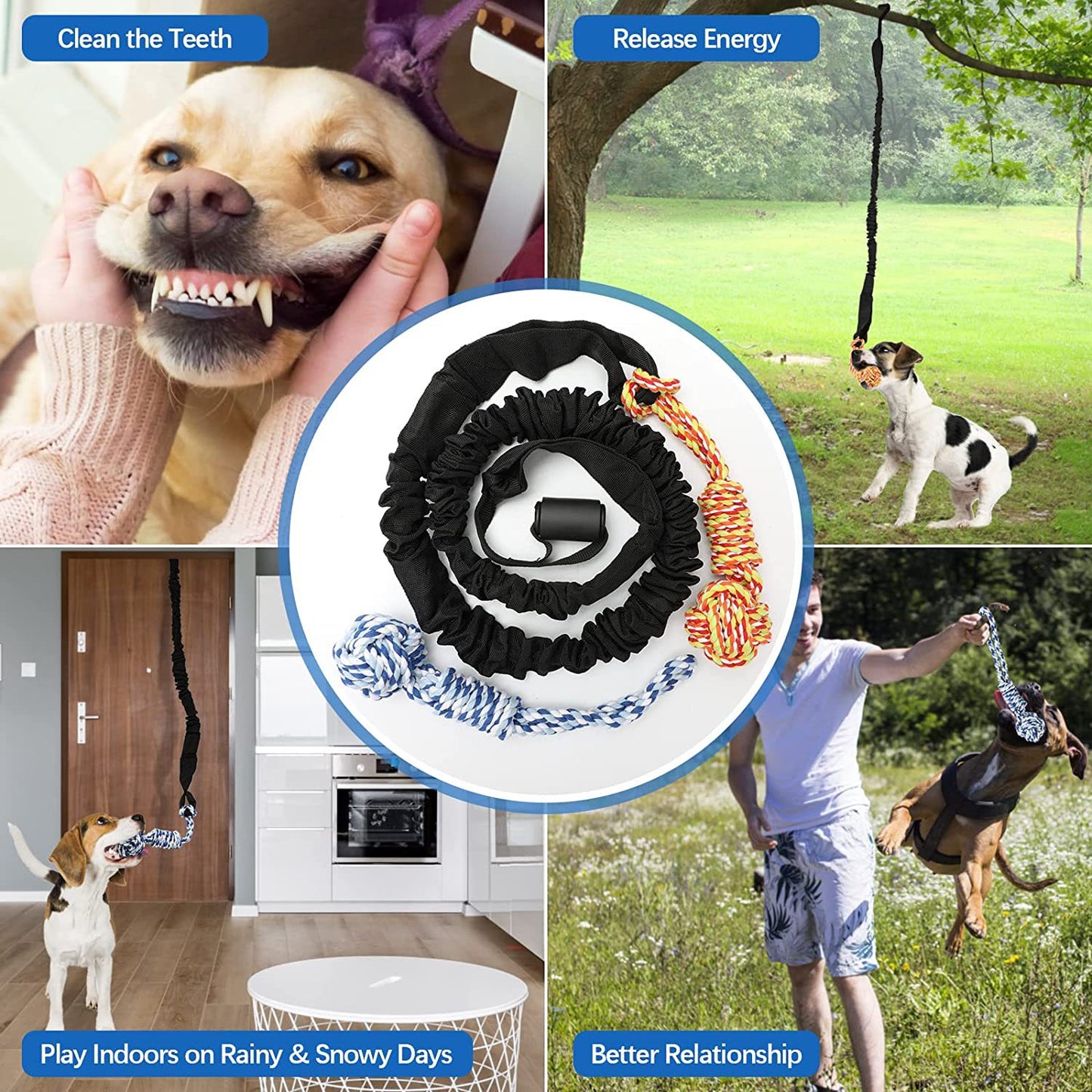 Black And Colored Cotton Balls Interactive Bungee Dog Tug Toy - Hanging Rope Ball for Solo Play & Exercise - Image 3