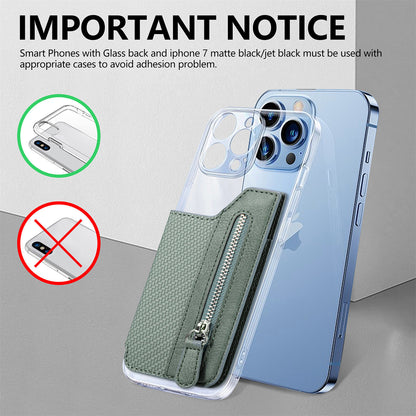2 Pcs Green Multifunction Stick-On Phone Wallet - PU Leather Card Holder with Zipper & Flip Cover - Image 5
