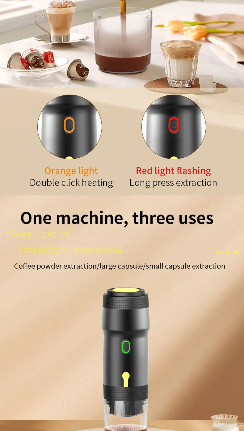 White 3-in-1 Portable Electric Espresso Maker - Rechargeable Travel Coffee Machine for Capsules & Ground Coffee - Image 4