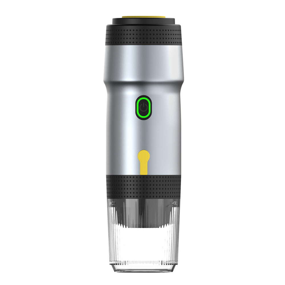 Silver 3-in-1 Portable Electric Espresso Maker - Rechargeable Travel Coffee Machine for Capsules & Ground Coffee