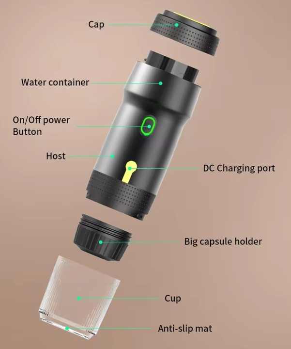 Silver 3-in-1 Portable Electric Espresso Maker - Rechargeable Travel Coffee Machine for Capsules & Ground Coffee - Image 6