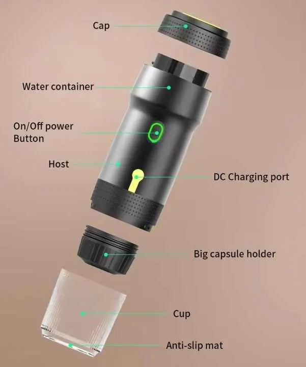 Silver 3-in-1 Portable Electric Espresso Maker - Rechargeable Travel Coffee Machine for Capsules & Ground Coffee - Image 6