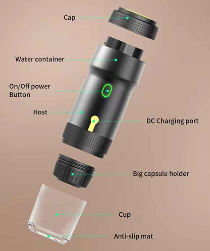 Green 3-in-1 Portable Electric Espresso Maker - Rechargeable Travel Coffee Machine for Capsules & Ground Coffee - Image 6