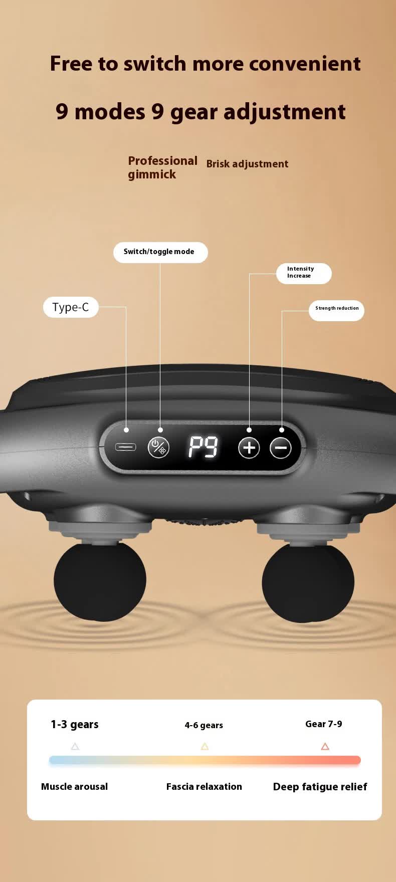 Dark Grey Advanced 6-Head Percussion Massager with Heat - Rechargeable Deep Tissue Muscle Relief Gun - Image 4