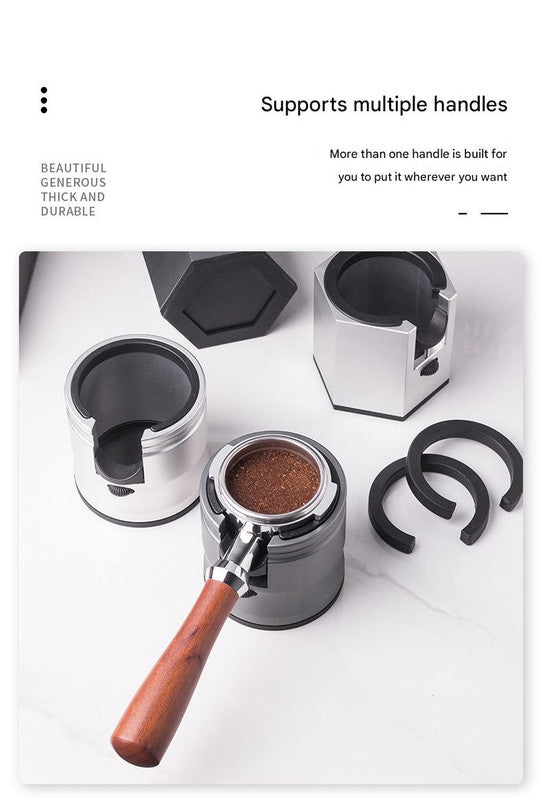Silver Round Professional Aluminum Espresso Tamping Station - Adjustable Portafilter Holder Stand - Image 7