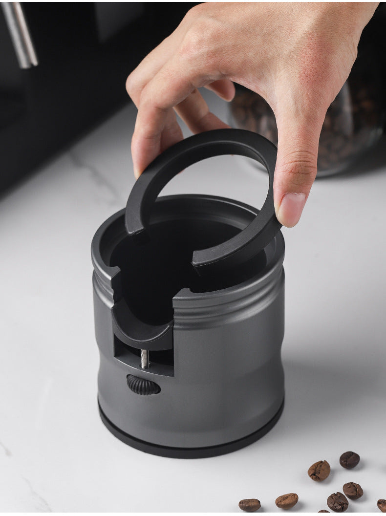 Dark Grey Round Professional Aluminum Espresso Tamping Station - Adjustable Portafilter Holder Stand - Image 5