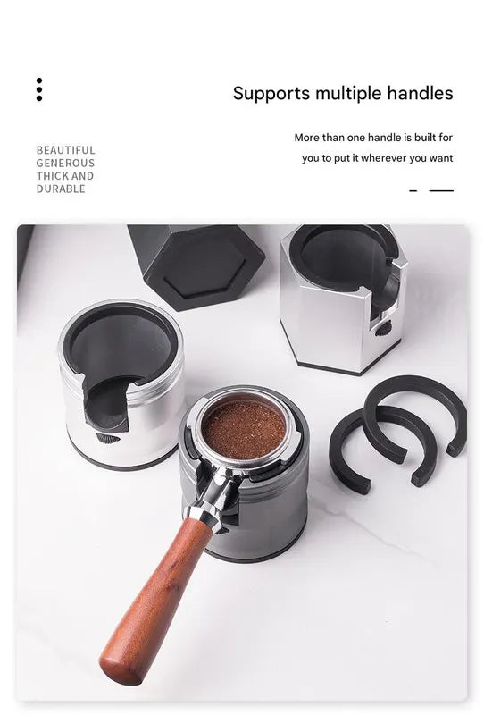 Dark Grey Round Professional Aluminum Espresso Tamping Station - Adjustable Portafilter Holder Stand - Image 7
