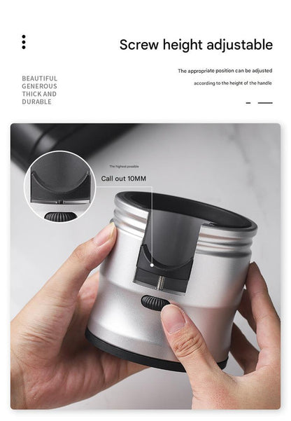 Dark Grey Round Professional Aluminum Espresso Tamping Station - Adjustable Portafilter Holder Stand - Image 9
