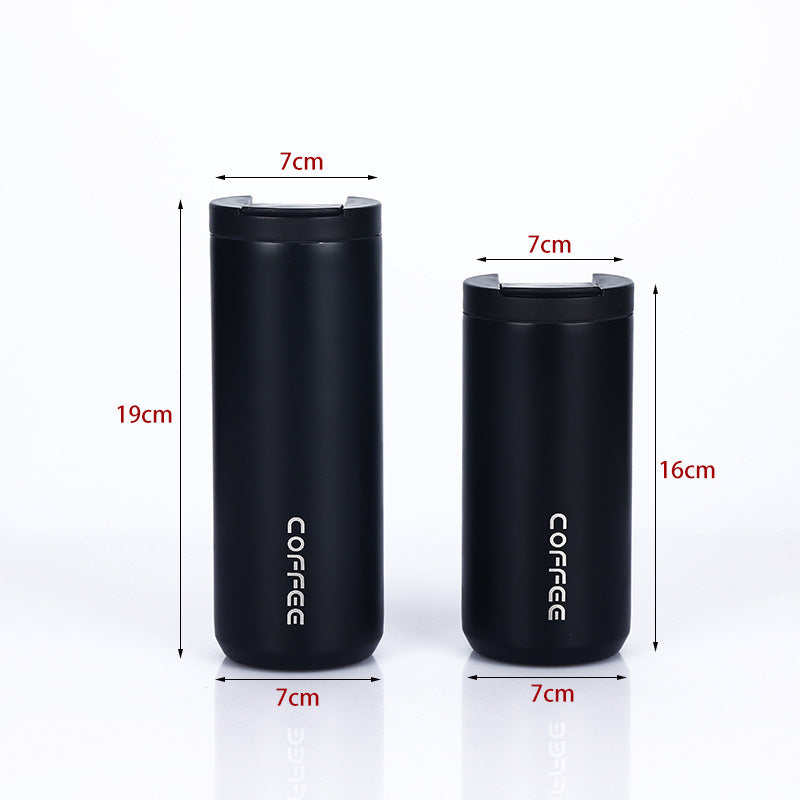 Black Sleek Insulated Stainless Steel Coffee Tumbler Set (400ml & 500ml) - One-Touch Lid Travel Mugs - Image 4