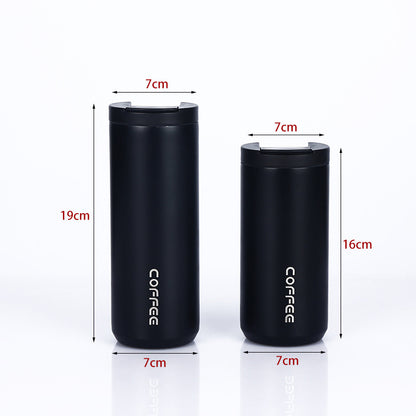 White Sleek Insulated Stainless Steel Coffee Tumbler Set (400ml & 500ml) - One-Touch Lid Travel Mugs - Image 4