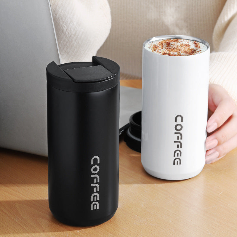 Gold Sleek Insulated Stainless Steel Coffee Tumbler Set (400ml & 500ml) - One-Touch Lid Travel Mugs - Image 2