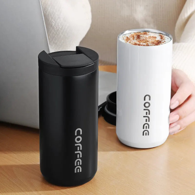 Blue Gradient Color Sleek Insulated Stainless Steel Coffee Tumbler Set (400ml & 500ml) - One-Touch Lid Travel Mugs - Image 2