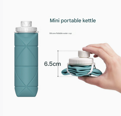 Grey Portable Silicone Collapsible Water Bottle - Foldable Sports Cup for Cycling and Outdoor Fitness - Image 2