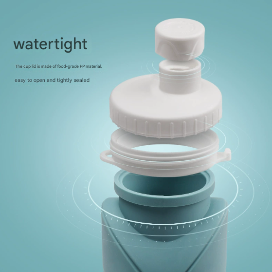 Grey Portable Silicone Collapsible Water Bottle - Foldable Sports Cup for Cycling and Outdoor Fitness - Image 3