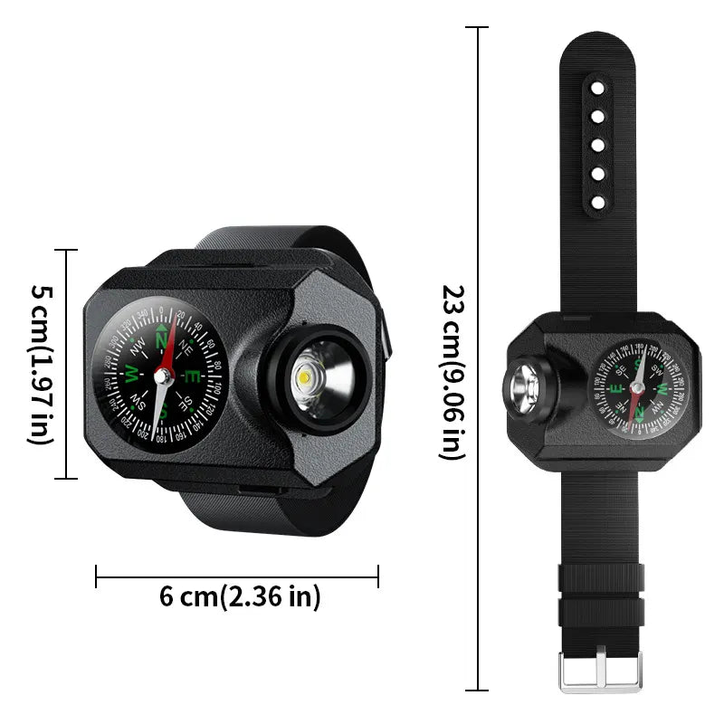 XPG Wrist Light for Outdoor Camping - Rechargeable LED Running Light with Compass and Watch for Survival and Adventure - Image 2