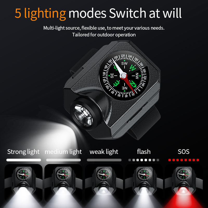 XPG Wrist Light for Outdoor Camping - Rechargeable LED Running Light with Compass and Watch for Survival and Adventure - Image 4