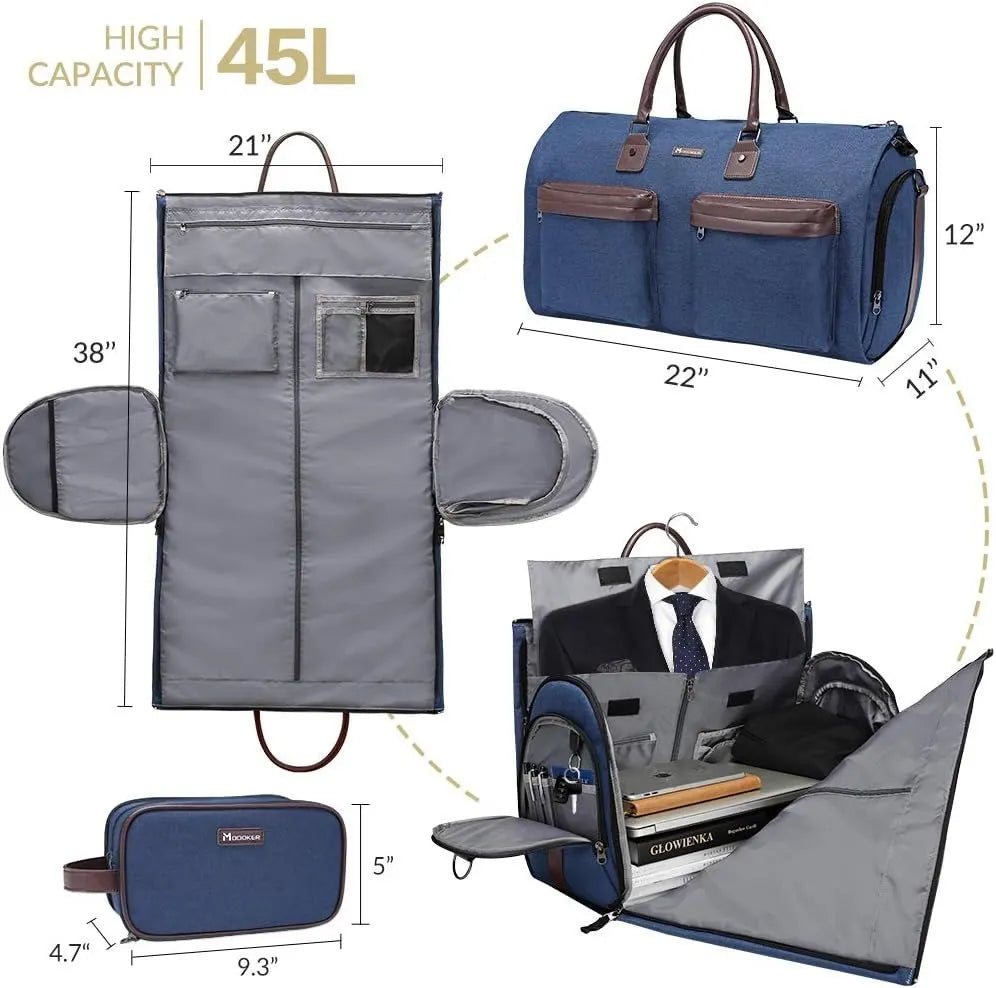 Dark Blue 45L Garment Duffel Bag - Men's Travel Suit Bag - Carry On Weekender - Image 2