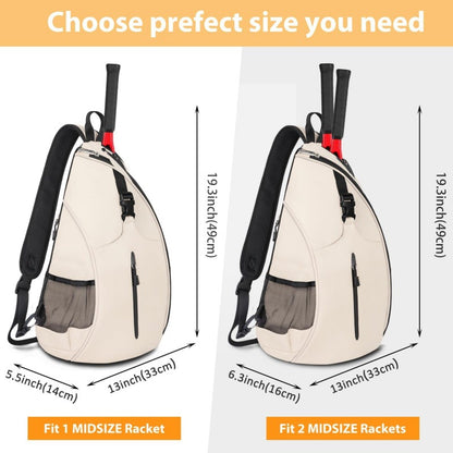 Beige Badminton Tennis Backpack - Multi-Racket Sports Bag with Shoulder Strap (Fits 2 Midsize Rackets) - Image 2