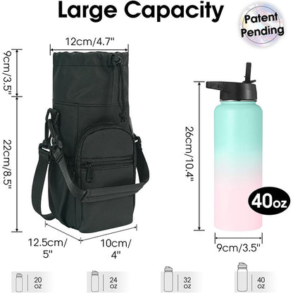 Black Insulated Cup Holder Bag with Adjustable Strap - Water Bottle Carrier with Lock Drawstring & Heatproof Handle - Image 2