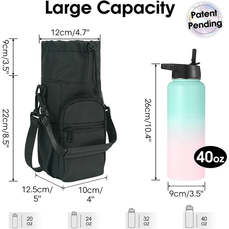 Blue Insulated Cup Holder Bag with Adjustable Strap - Water Bottle Carrier with Lock Drawstring & Heatproof Handle - Image 2