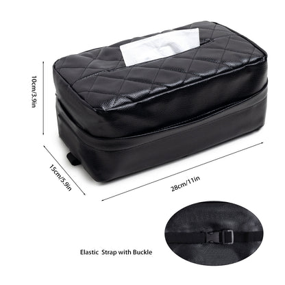 White 2-Pack Car Tissue Box Holder Set - Universal Sun Visor & Seat Back PU Leather Organizer - Image 2