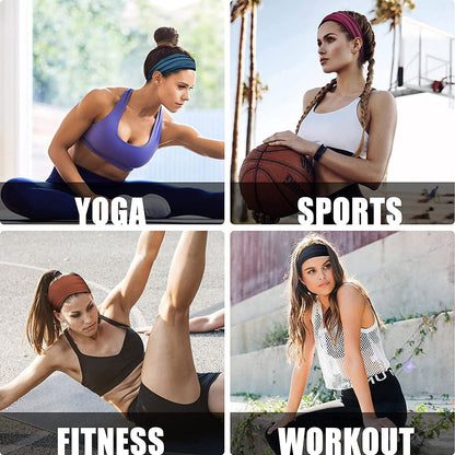 Dark Green 5-Pack Wide Sports Headbands for Women - Non-Slip Yoga Headwraps with Sweat-Wicking Fabric (88% Nylon+12% Spandex) - Image 4