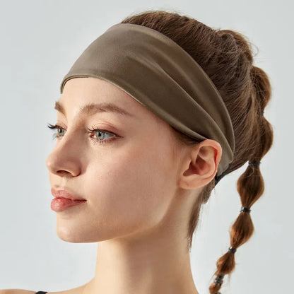 Coffee Premium Wide Yoga Headband - Breathable Nylon/Spandex Sweat-Wicking Hair Band for Women (49cm Circumference) - Athletic Non-Slip Fitness Headwrap