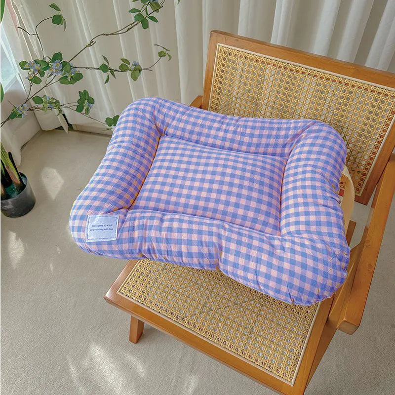 M Yellow-purple All-Season Pet Bed - Soft Washable Dog & Cat Mat with Comfortable Cushion - Warm Winter Padding for Small to Large Pets