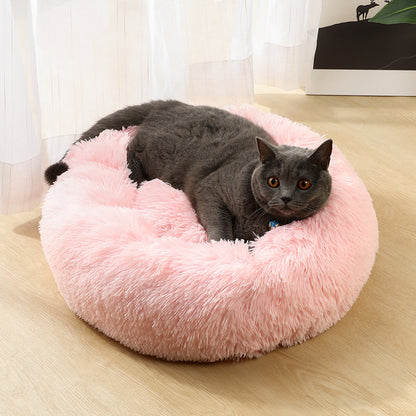 Tie-dye Baby Blue 50cm Cozy Round Pet Bed - Plush Cat & Dog Bed with Non-Slip Base, Machine Washable - Image 2