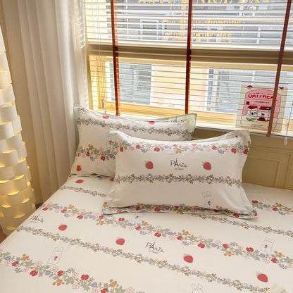 Strawberry Bunny 100% Cotton Pillowcase Set (Pack of 2) - Breathable Standard Size 48x74cm Pure Cotton Pillow Covers