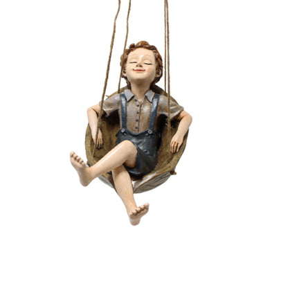 Walnut Boy Swing Resin Ornament - 20.5x11x12.5cm Charming Garden Hanging Decor for Trees & Patios - Image 3