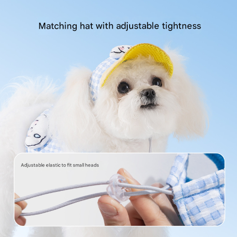 XL Blue Pet Sun Hat with Adjustable Strap + Leash & Harness 3-Piece Set - Breathable Summer Cap for Dogs & Cats with Ear Holes - Image 3