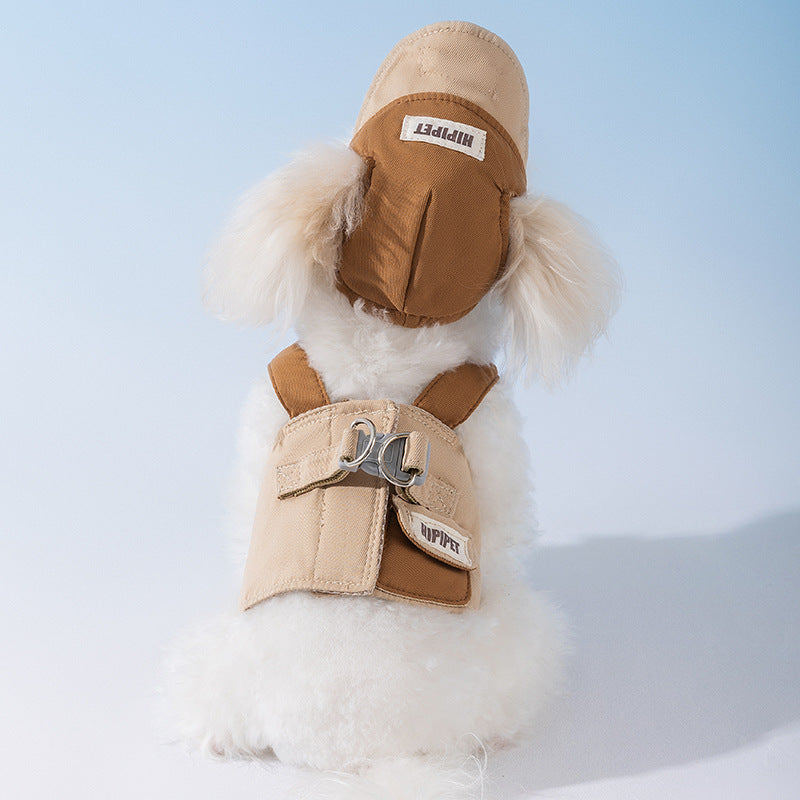 XL Brown Pet Sun Hat with Adjustable Strap + Leash & Harness 3-Piece Set - Breathable Summer Cap for Dogs & Cats with Ear Holes - Image 2