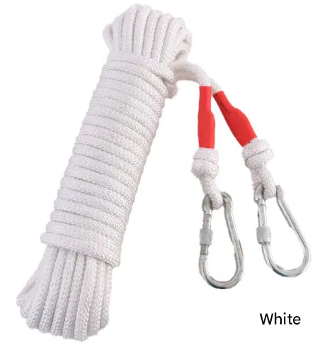 White With Wire Core Heavy Duty Adjustable Clothesline Set (4 Pack) - 10m Steel Wire Core Nylon Rope with Hooks for Outdoor & Camping