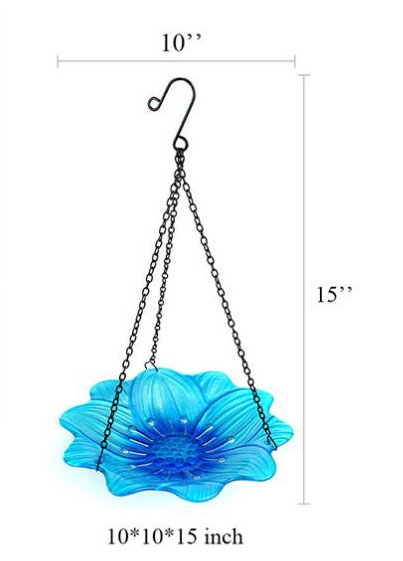Blue Decorative Hanging Glass Flower Bird Bath - 10 Inch Vibrant Outdoor Garden Accent - Image 3