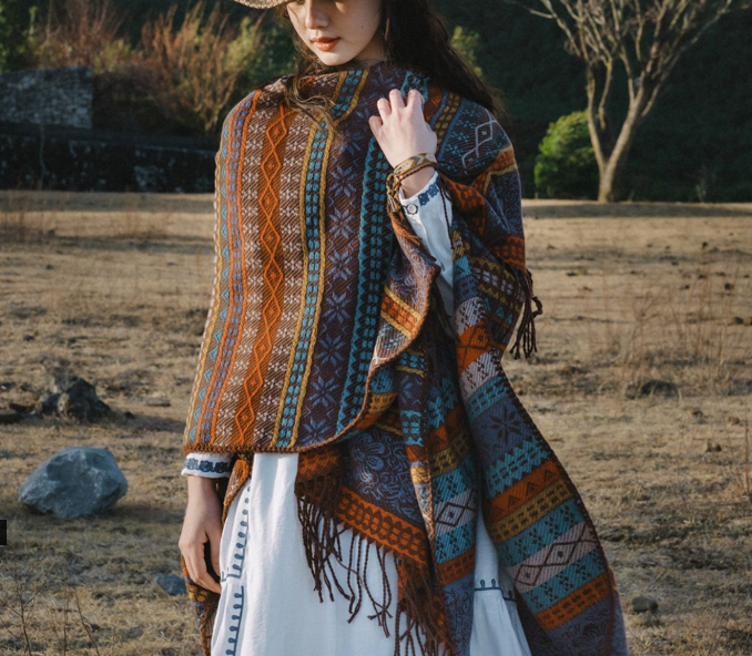 Red Elegant Jacquard Knit Shawl Wrap - Versatile Oversized Scarf (150cm x 130cm) - Image 2