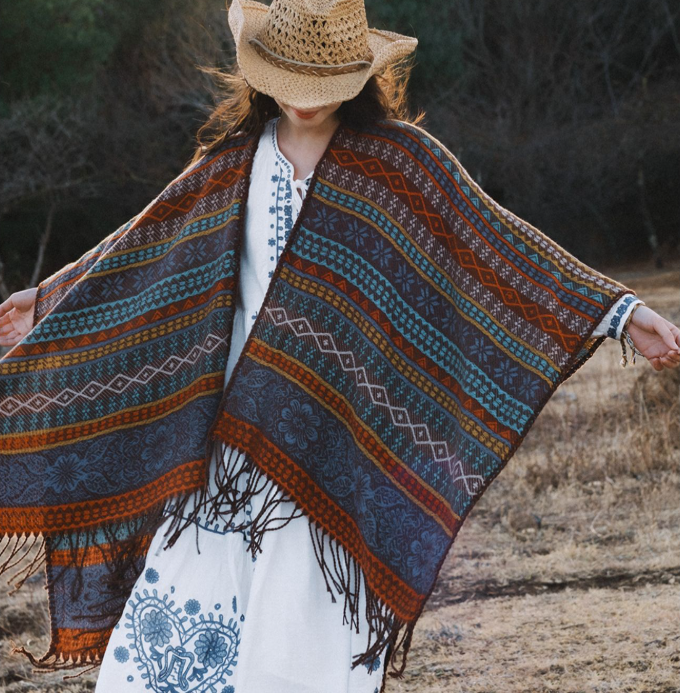 Blue Elegant Jacquard Knit Shawl Wrap - Versatile Oversized Scarf (150cm x 130cm) - Image 3