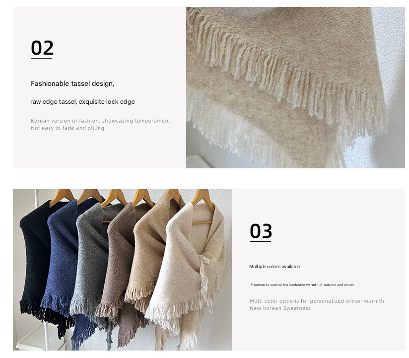 Beige Elegant Knit Scarf Shawl with Tassels - Versatile Warm Wrap (65cm x 175cm) - Image 3