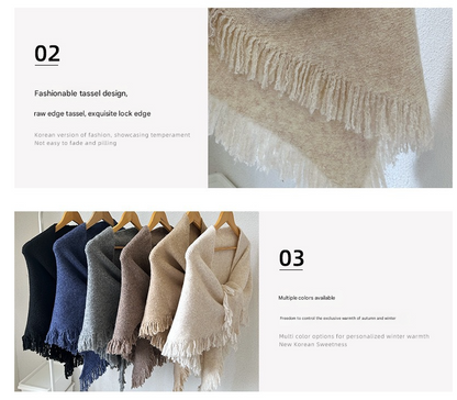 Beige Elegant Knit Scarf Shawl with Tassels - Versatile Warm Wrap (65cm x 175cm) - Image 3