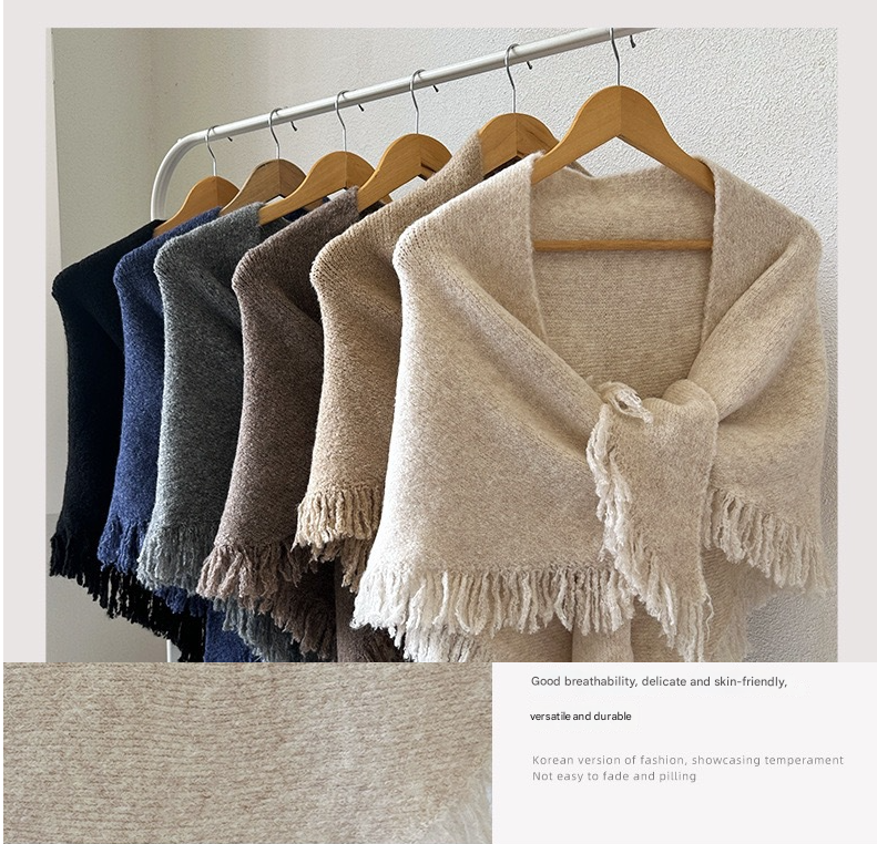 Navy Blue Elegant Knit Scarf Shawl with Tassels - Versatile Warm Wrap (65cm x 175cm) - Image 2