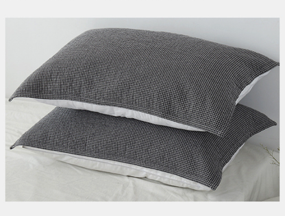 Dark Blue Breathable 4-Layer Cotton Gauze Pillow Towel Pair - Japanese Style Grid (52x75cm) - Image 3