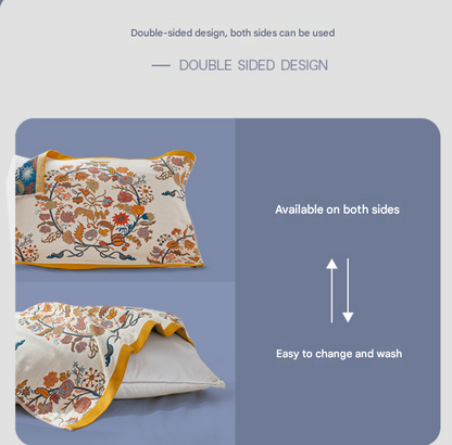Single Yellow Floral Pillow Towel Premium Cotton Gauze Pillow Towel Pair - Simple Nordic Style (52x75cm) - Image 3