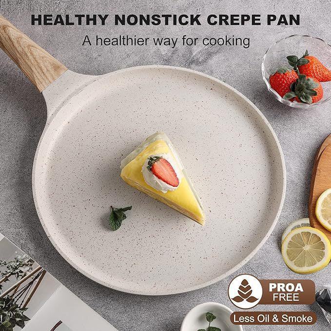 White 20cm Non-Stick Crepe Pan - Versatile Flat Skillet for Pancakes, Omelettes & Tortillas - Image 2
