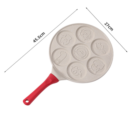 Beige Cartoon + Red Handle (Gas Model) Non-Stick Pancake Pan - 7-Hole Fun Shapes Breakfast Griddle (27cm) - Image 3