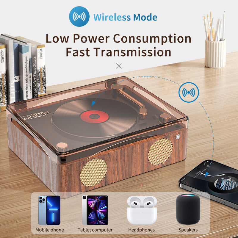 Retro Turntable Style Bluetooth Speaker & CD Player with Display - USB Rechargeable - Image 2