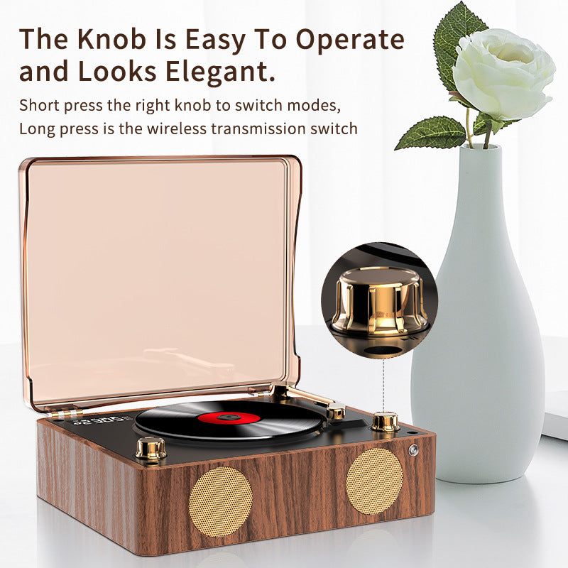 Retro Turntable Style Bluetooth Speaker & CD Player with Display - USB Rechargeable - Image 3