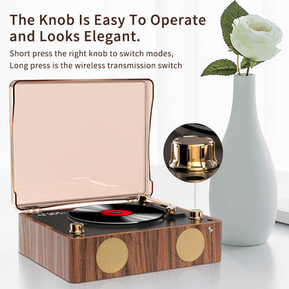 Retro Turntable Style Bluetooth Speaker & CD Player with Display - USB Rechargeable - Image 3