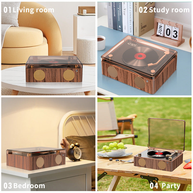 Retro Turntable Style Bluetooth Speaker & CD Player with Display - USB Rechargeable - Image 4